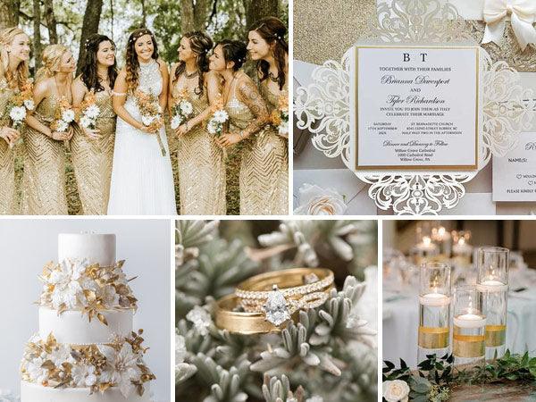 10 Winter Gold Wedding Color Palettes with Matching Invitations