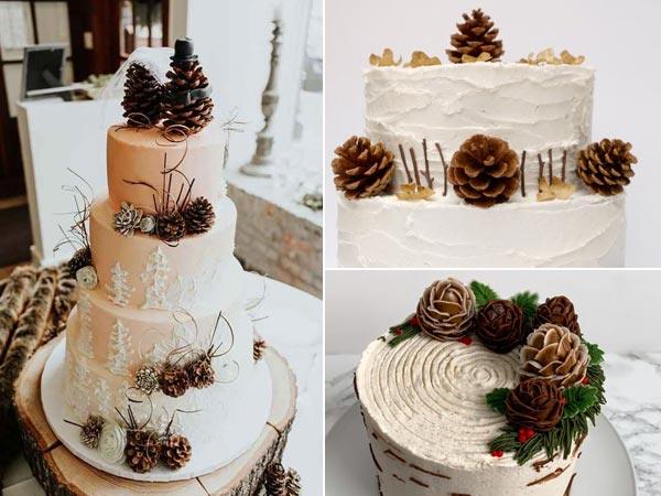 12 Amazing Fall And Winter Wedding Cakes With Pinecones