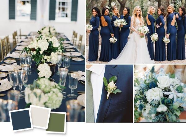 Classic Deep Blue and Green Wedding Color & Themes for Winter Brides