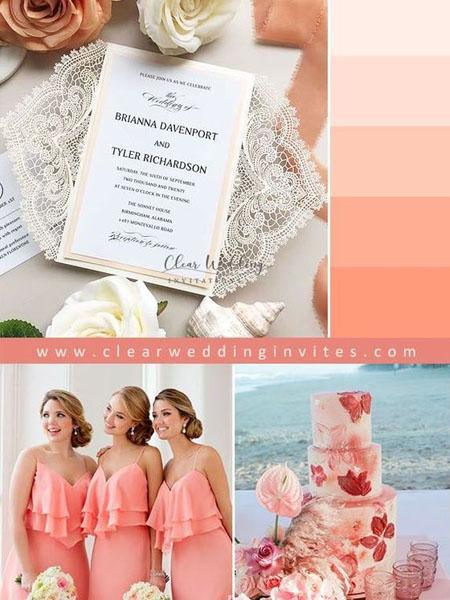 Pretty Coral Wedding Invitations for Spring or Summer Wedding | Clear Wedding Invites