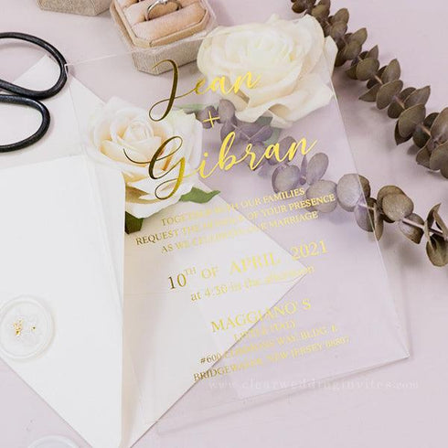 Chic modern gold foil print acrylic wedding invitations baptism invites birthday invite CWIP15 - Clear Wedding Invites