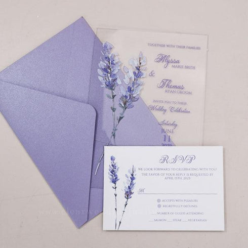 lavender florals boho modern clear acrylic wedding invitation CWIA08