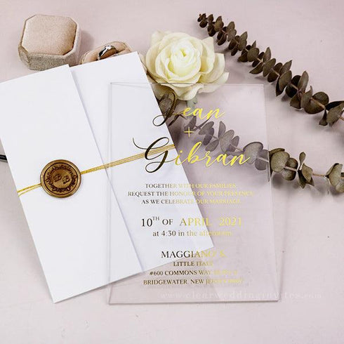 Chic modern gold foil print acrylic wedding invitations baptism invites birthday invite CWIP15 - Clear Wedding Invites