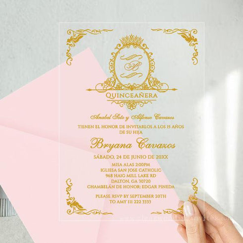 elegant pink swirls xv años quinceañera acrylic invitations CWIA155