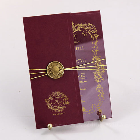 formal classic real gold framed monogram foil wedding invitation CWIP02