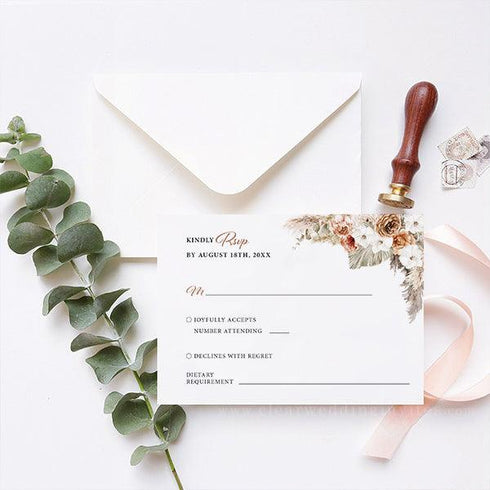 modern bohemian natural pampas grass bracket acrylic wedding invitations CWIA208