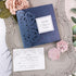 Fine art rose and leaves navy and silver pocket wedding invitations CWIL83
