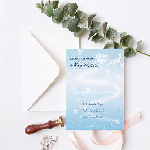 Enchanted Carriage Castle Fairytale Foil Invitations for Wedding Birthday Baptism CWIP07