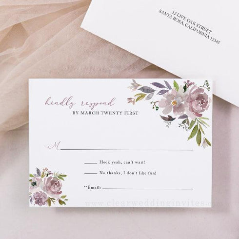 Mauve, Dusky Purple, Dusky Wildflower Vellum Wedding Invitation CWIV29