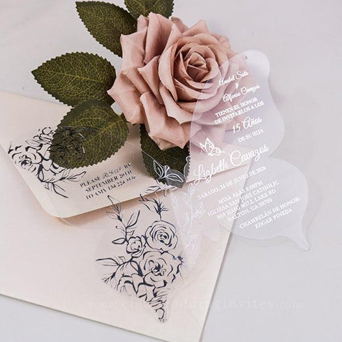 Butterfly Shape Roses Foil Quinceañera Mis Quince Invitation CWIP03