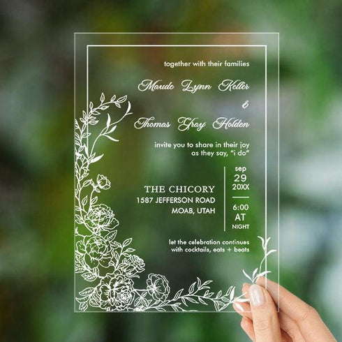 white ivory roses acrylic wedding invitations 1mm thickness CWIA38