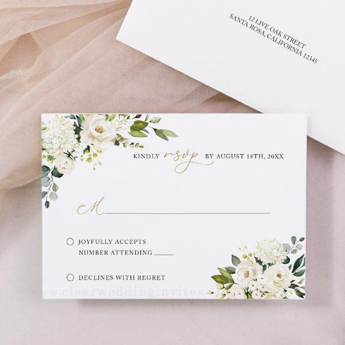 Greenery White Floral Gold Geometric Wedding Invitation CWIV44
