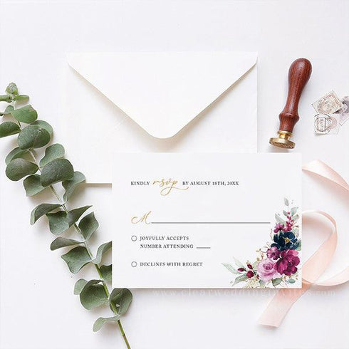 shades of fuchsia pink and navy floral acrylic wedding invites CWIA102