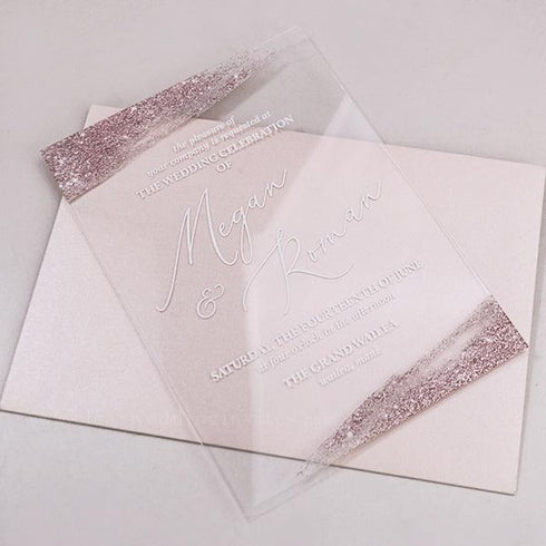 shine bright metallic faux rose gold brush stroke acrylic invitation CWIA97
