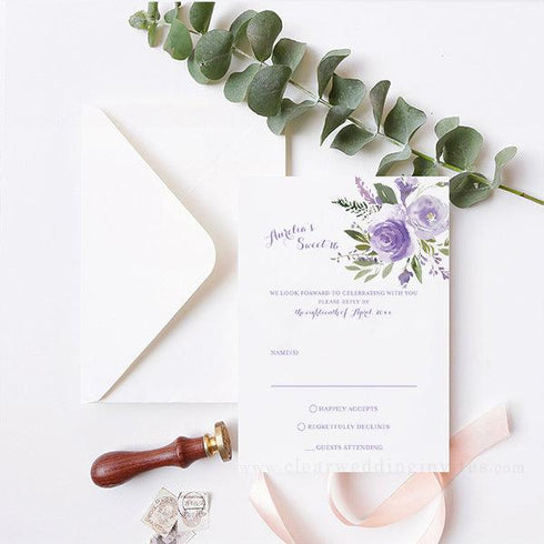 Lavender Purple Floral Sweet Sixteen Quinceanera Wedding Acrylic Invitation CWIA176