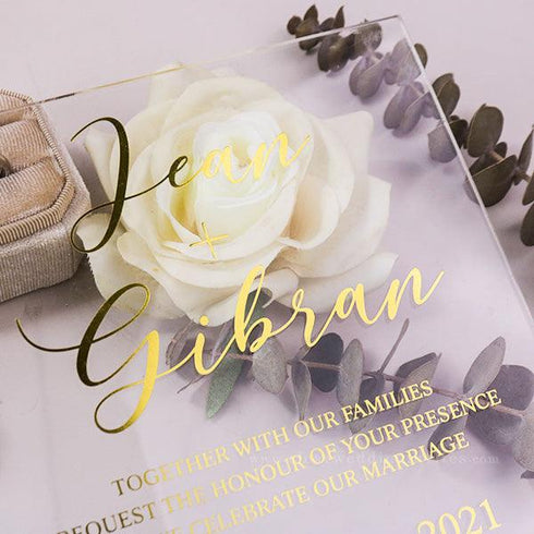 Chic modern gold foil print acrylic wedding invitations baptism invites birthday invite CWIP15 - Clear Wedding Invites