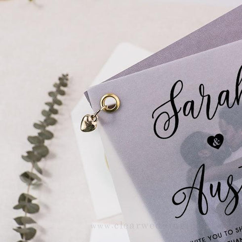 modern photo vellum wedding invitations with gold embellishment CWIV15