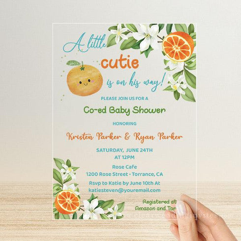 A Little Cutie Is On The Way Citrus Baby Shower Clear Acrylic Invites CWIBA11