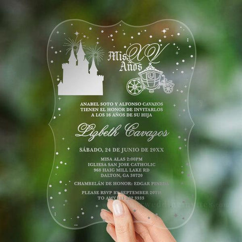 Enchanted Carriage Castle Fairytale Foil Invitations for Wedding Birthday Baptism CWIP07