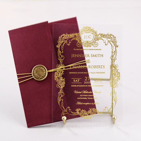 formal classic real gold framed monogram foil wedding invitation CWIP02