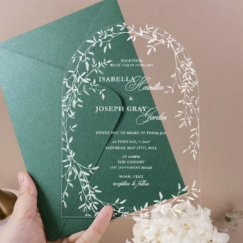 simple greenery wreath acrylic wedding invitation CWIA290