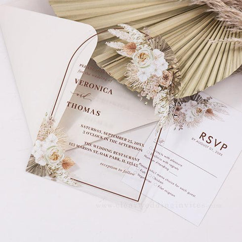Desert Arch Boho Pampas Grass Terracotta Acrylic Wedding Invitations CWIA212