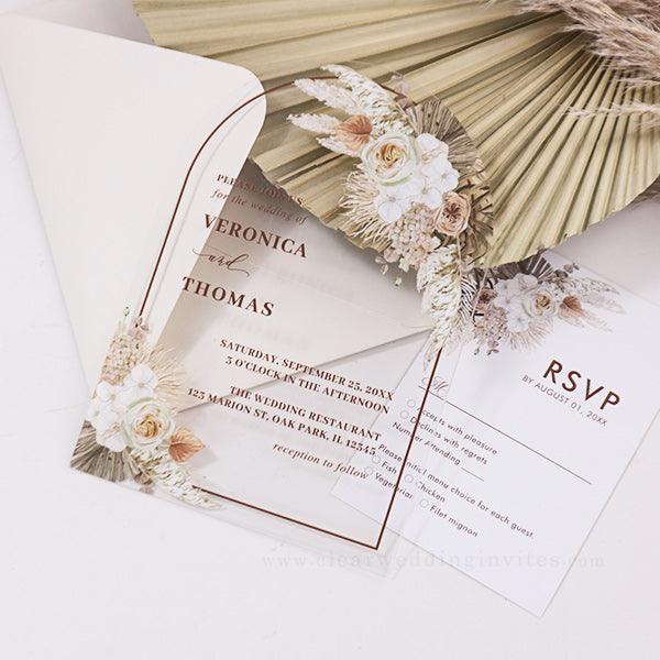 Desert Arch Boho Pampas Grass Terracotta Acrylic Wedding Invitations CWIA212