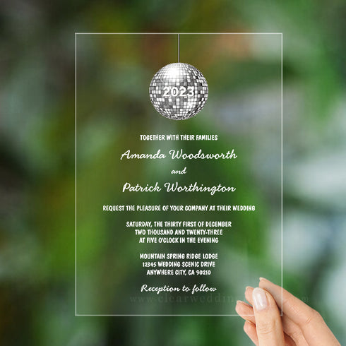 Disco ball new year's eve acrylic wedding Invitations CWIA126