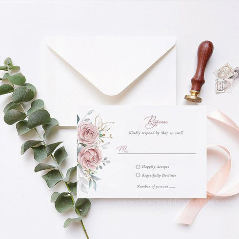 Dusty Pink Roses Floral Acrylic Clear Wedding Invitations CWIA61