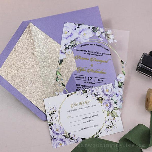 round circle lavender flowers acrylic wedding invitation CWIA119