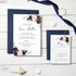 Rustic Navy Blue and Blush Pink Rose Floral Laser Cut Wedding Invitations