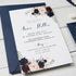 Rustic Navy Blue and Blush Pink Rose Floral Laser Cut Wedding Invitations