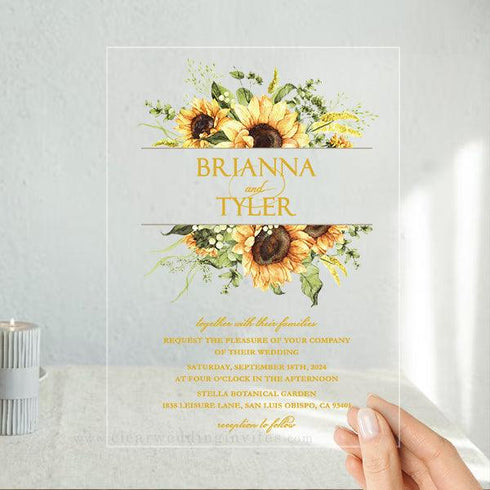 Elegant Watercolor Sunflowers Eucalyptus Acrylic Wedding Invitation CWIA87