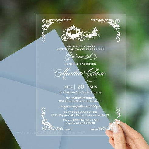 Fairytale Cinderella Blue Acrylic Birthday Invitation CWIA53