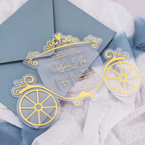 Gold Foil Cinderella Carriage Quinceañera Invitations