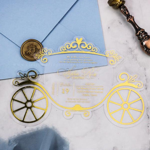 Gold Foil Cinderella Carriage Quinceañera Invitations