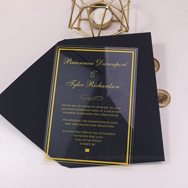 Golden UV Ink Simple Modern Acrylic wedding invitations CWIA49