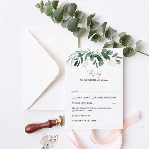 Greenery and gold leaves eucalyptus quinceañera acrylic invitations CWIA139