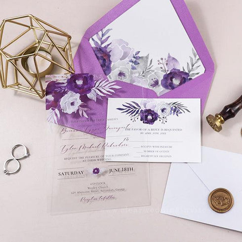 Plum and Silver Gray Floral Affordable Clear Wedding Invitations CWIA58 - Clear Wedding Invites