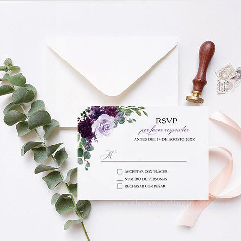 Whimsical Purple Floral Nuestra Boda Invitation Transparent Invitations CWIA142