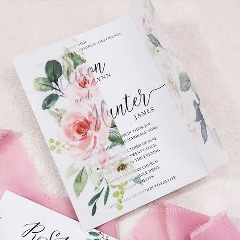 affordable romantic pink vellum wedding invitations CWIV28 - Clear Wedding Invites