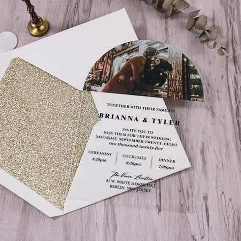 Budget Custom Photo Transparent Glass Wedding Invitation CWIA213