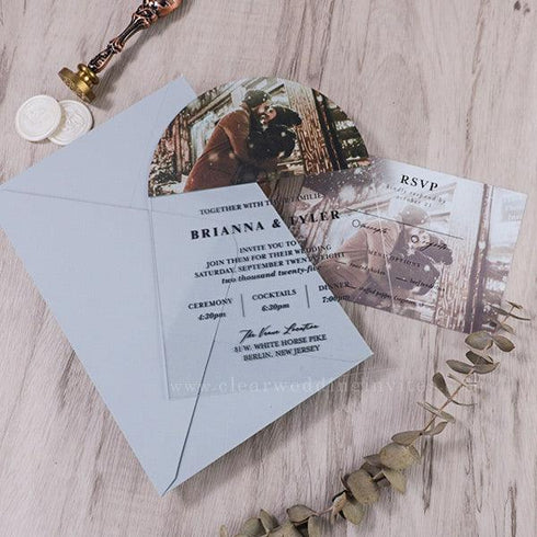 Budget Custom Photo Transparent Glass Wedding Invitation CWIA213