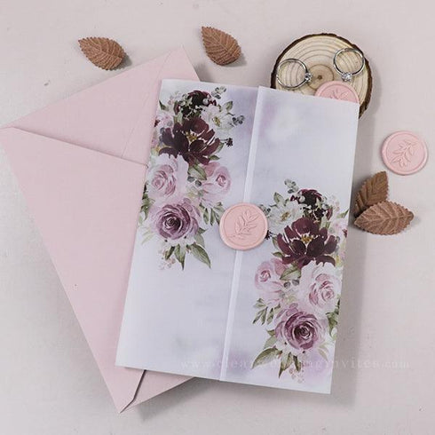 ash rose and delicate pink watercolor floral acrylic wedding invitation CWIA98