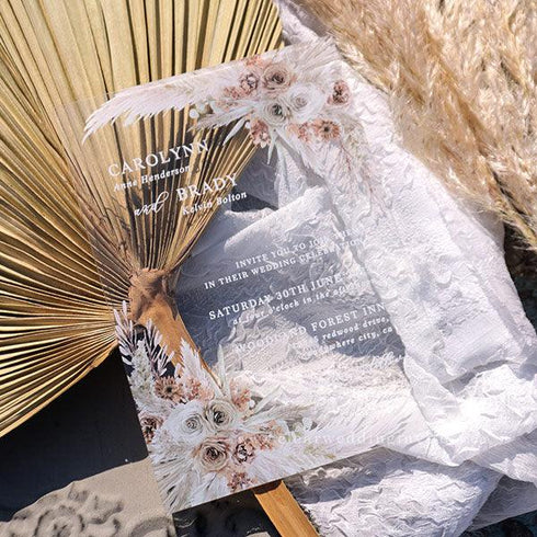 Elegant Boho Neutral Floral Terracotta Acrylic Wedding Invitations CWIA231