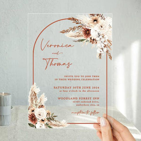 Boho Terracotta Arch Acrylic Wedding Invitations CWIA299