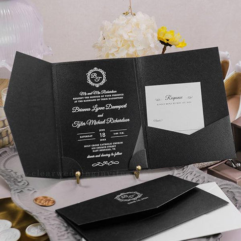 Classic Chic Monogram Clear Acrylic Pocket Wedding Invitations CWIA263 - Clear Wedding Invites
