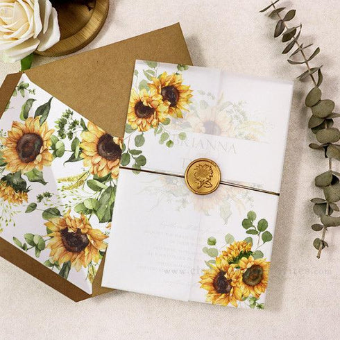 country style sunflower vellum wedding invitations CWIV25