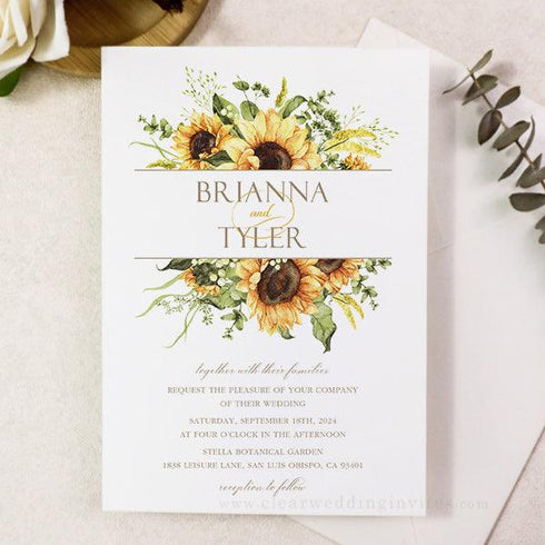 country style sunflower vellum wedding invitations CWIV25
