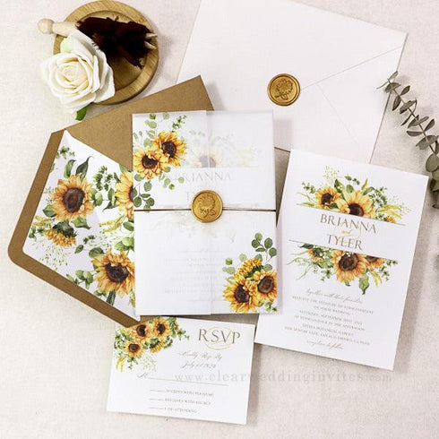 country style sunflower vellum wedding invitations CWIV25